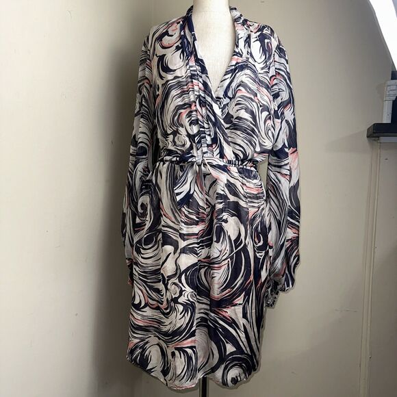 Laundry by Shelli Segal Dress Silk Mod Ikat Wrap Balloon Sleeve Mini Sz 14 EUC - Picture 1 of 12